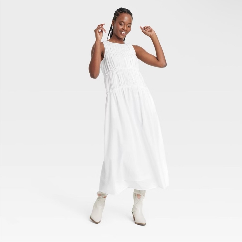 Universal Thread Women's Ruched Maxi A-Line Dress White XS